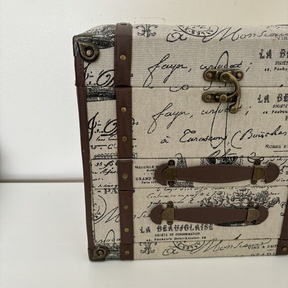 Large French Velvet Lined Jewelry Box Canvas Love Leather Paris Mirror Storage - Picture 2 of 11